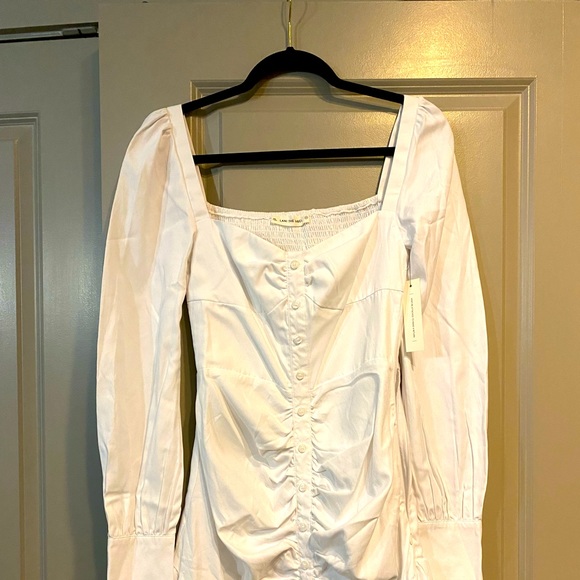Lani the Label white button down long sleeve dress with ruffle on bottom - Picture 5 of 5
